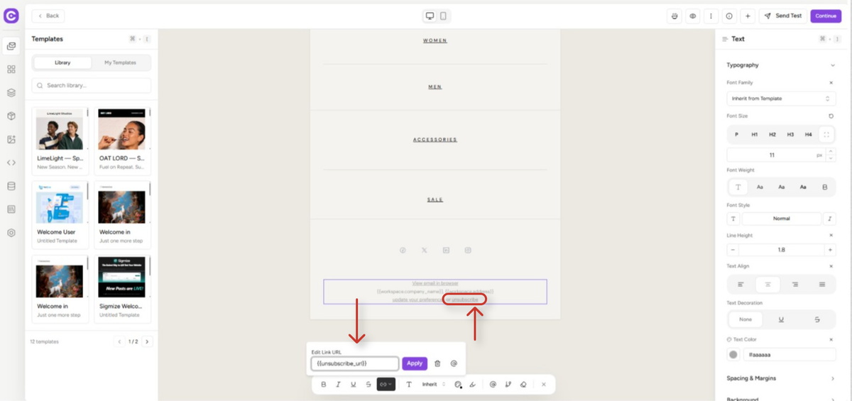 email marketing template designer interface