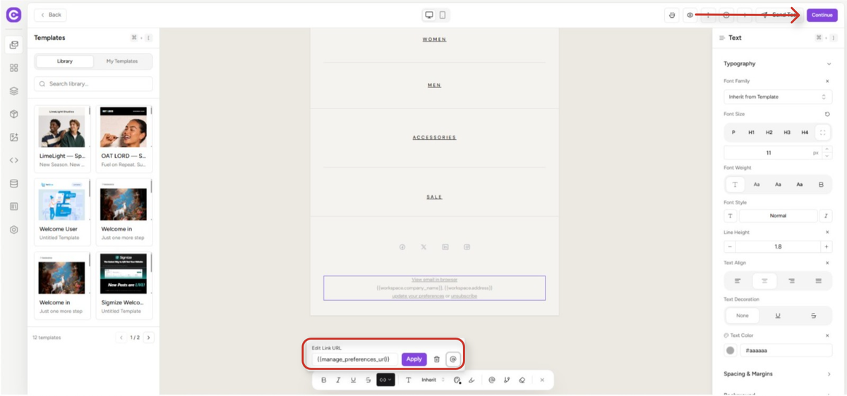email template design software interface