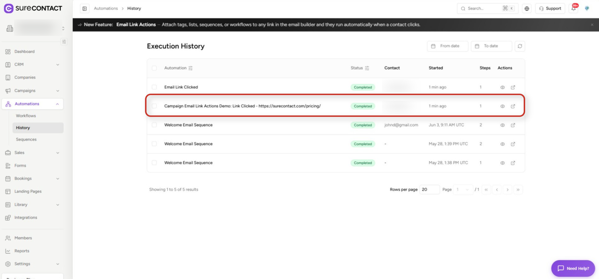 execution history dashboard