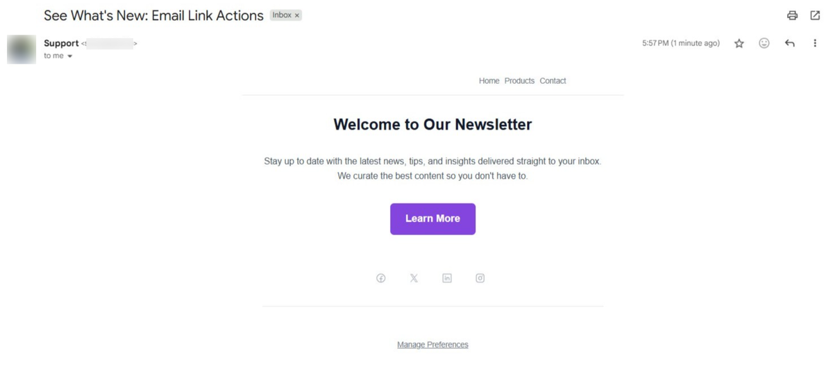 newsletter welcome email interface