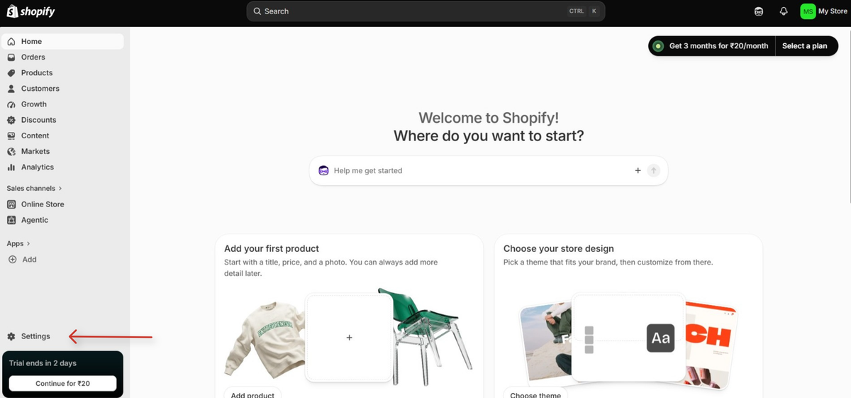 Shopify Integration with SureContact Guide shopify admin dashboard welcome screen