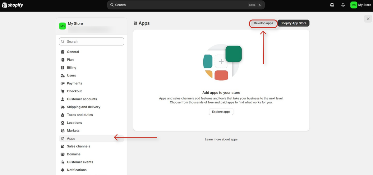 Shopify Integration with SureContact Guide shopify apps dashboard interface