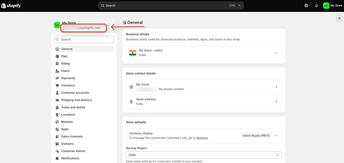 Shopify Integration with SureContact Guide shopify general settings dashboard