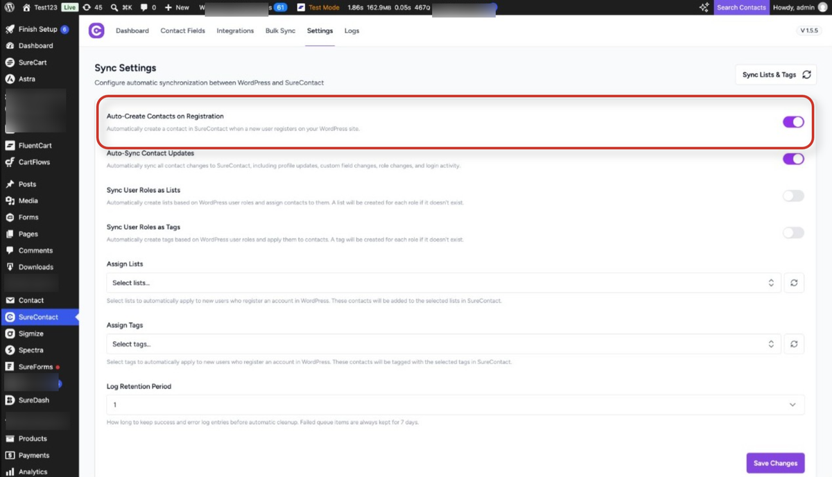 FluentCart & FluentCommunity Integration With SureContact surecontact sync settings dashboard
