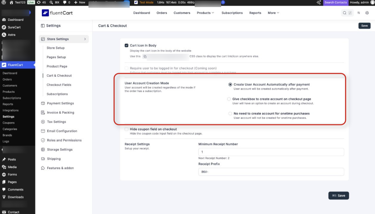 FluentCart & FluentCommunity Integration With SureContact fluentcart cart and checkout settings dashboard